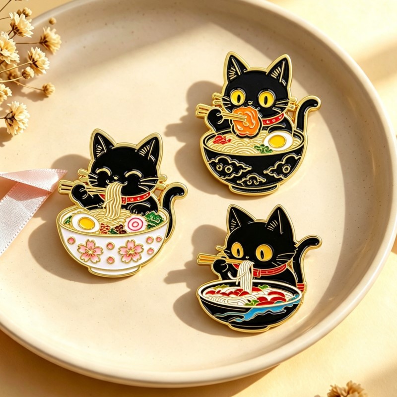 Cosplay Prop Bag - Cute Black Cat Eating Noodles Enamel