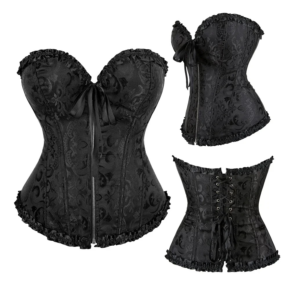 Zipper Jacquard Underbust Cors - Boning Corset Steel recension och pris